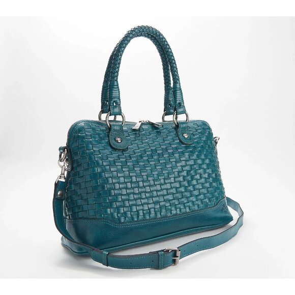Patricia Nash Washed Woven Leather Augusta Satchel Blue Coral, bag A382253